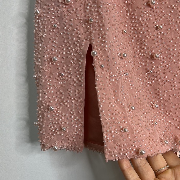 Oh Polly Belle Ile rose beaded pearl slit mini skirt NWT - Picture 9 of 11